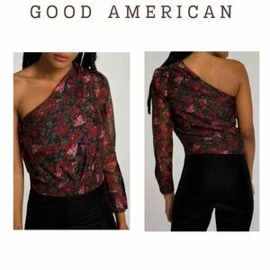 ⚡️Good American moody floral one shoulder crop top - size XS